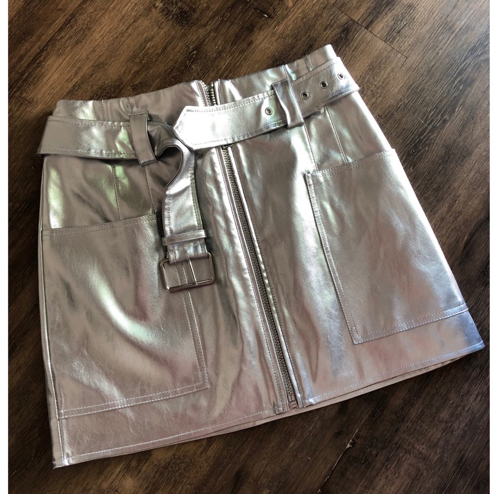Topshop Petite Silver PU Skirt